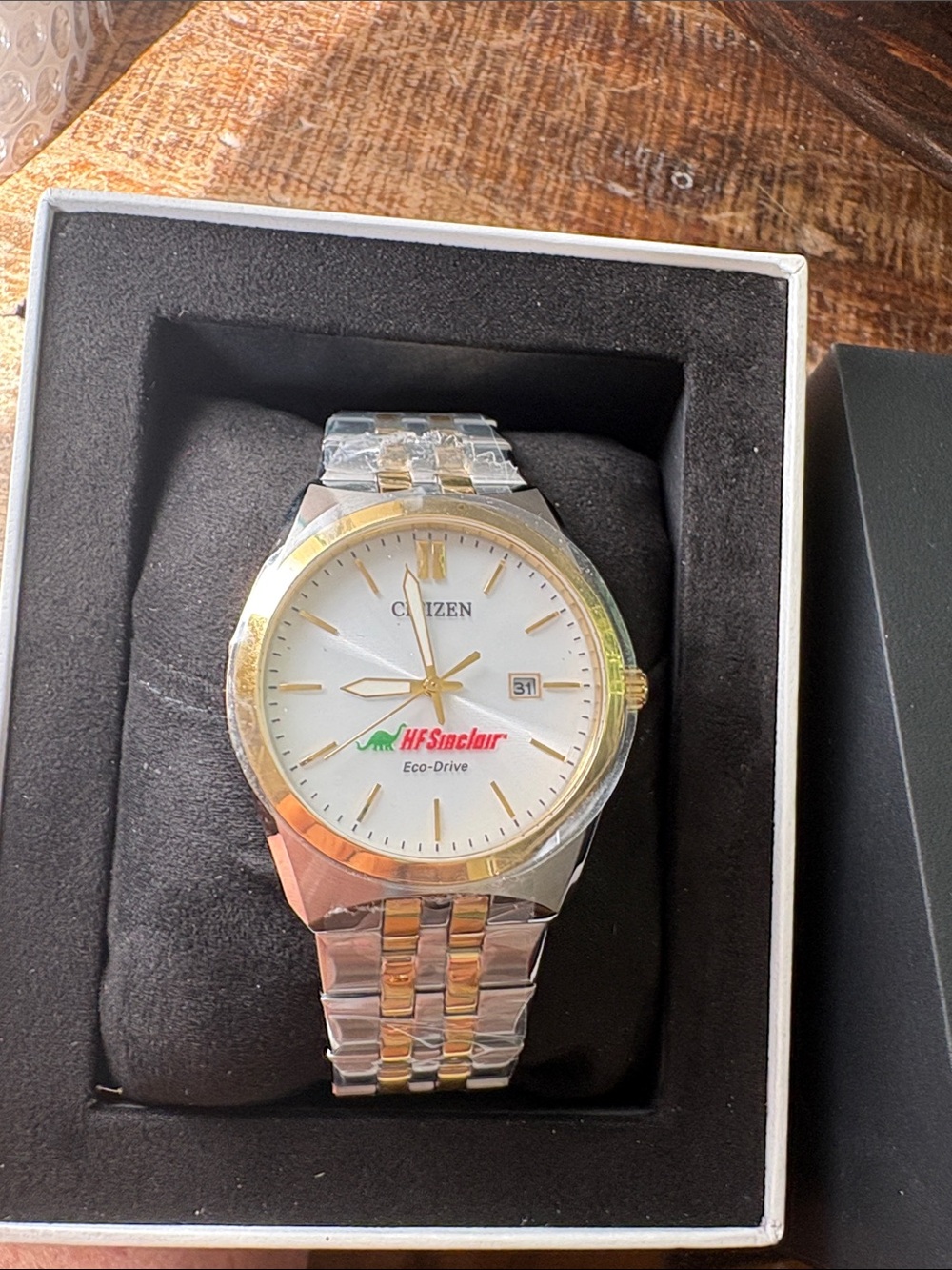 Citizen Two-Tone Silver and Gold Men's Eco-Drive Watch with White Dial